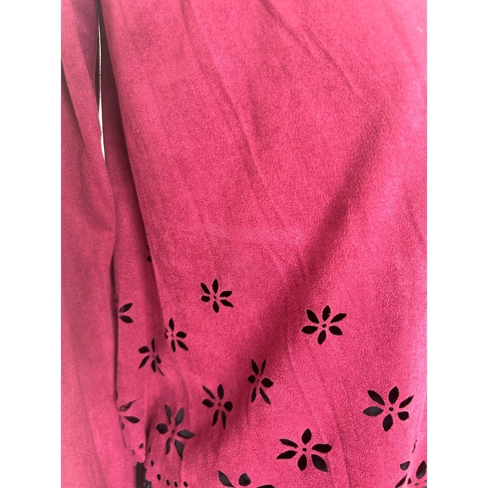 Charlotte Russe S Burgundy Y2K Faux Suede Off Shoulder Boho Peasant FloralTop - Picture 5 of 9